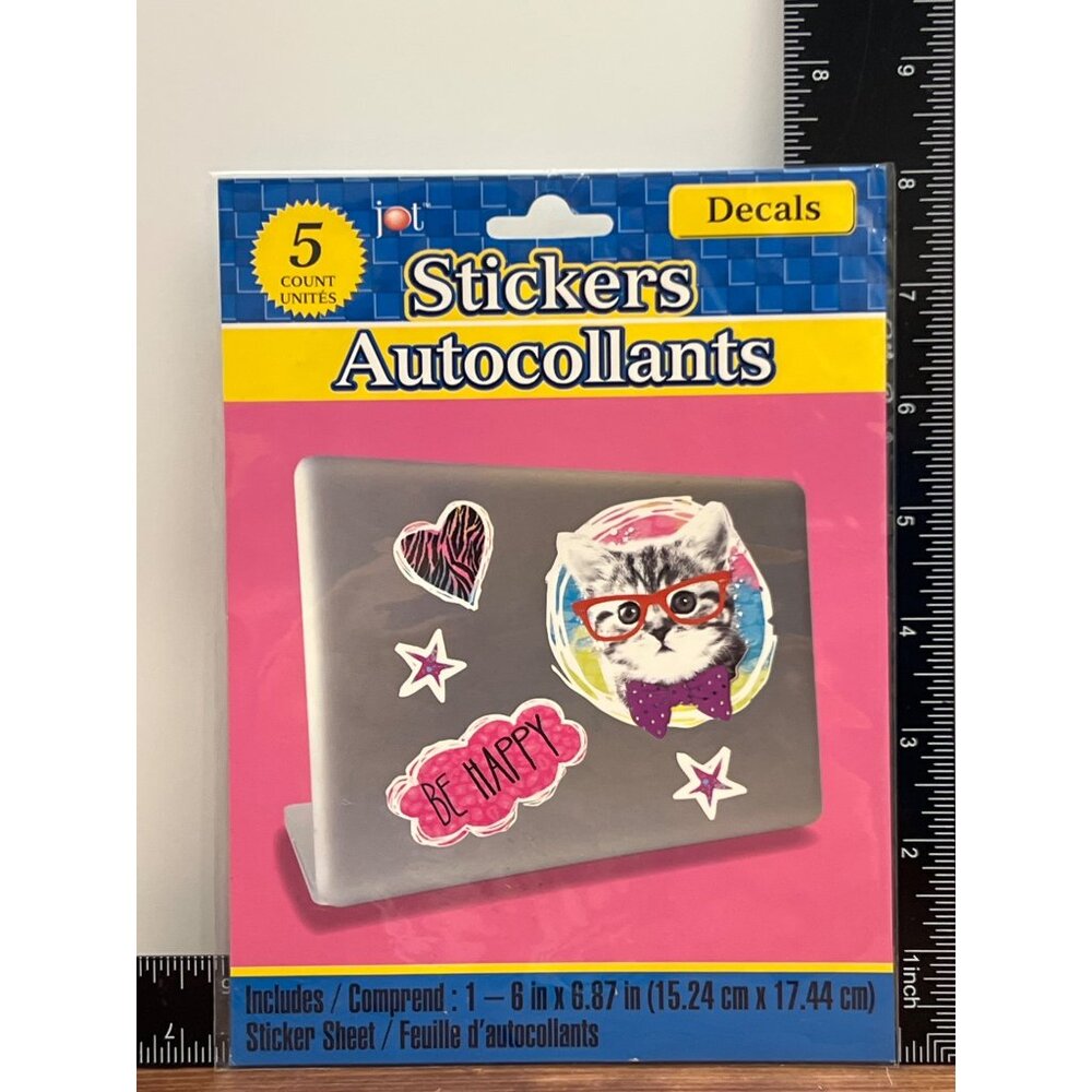 GREENBRIAR INTERNATIONAL HAPPY CAT W GLASSES DECAL STICKER STARS AND HEART